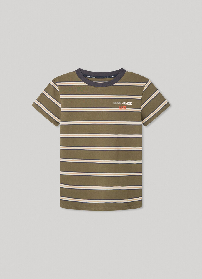 STRIPED T-SHIRT WITH LOGO PRINT