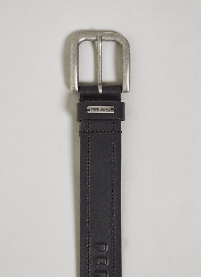 LEATHER BELT WITH DOUBLE STITCHING
