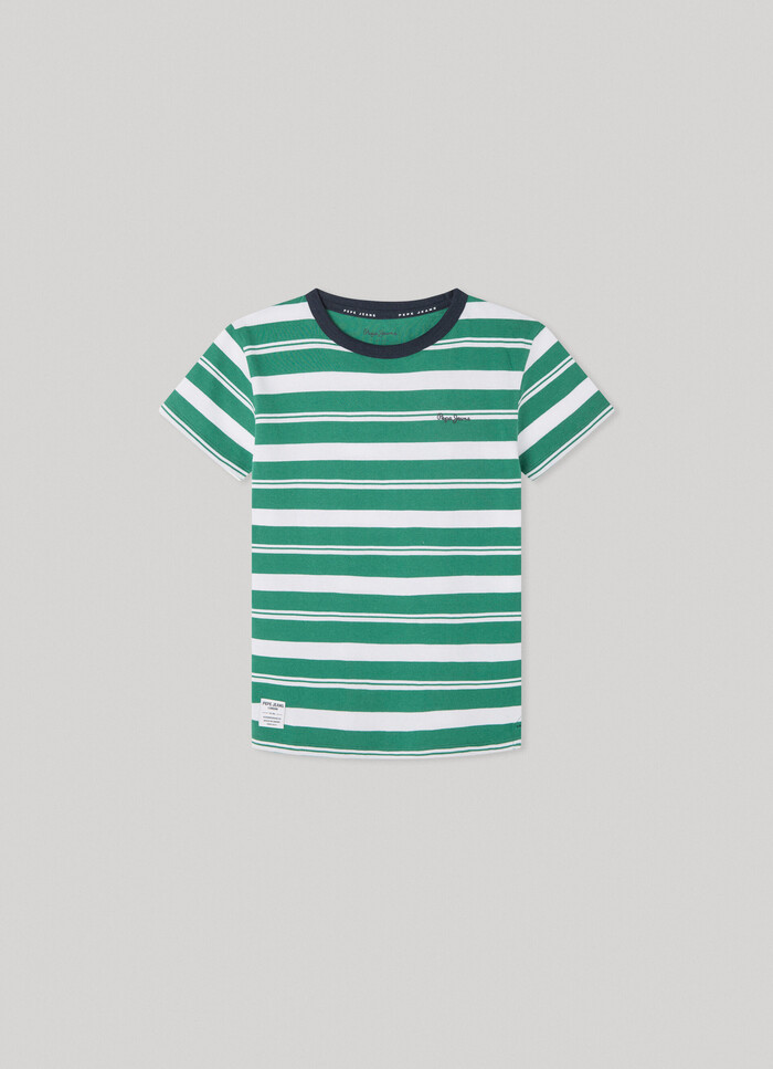 STRIPED T-SHIRT WITH LOGO PRINT