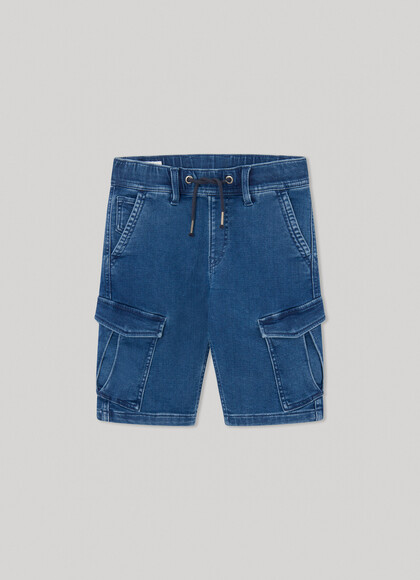 RELAXED FIT DENIM CARGO SHORTS