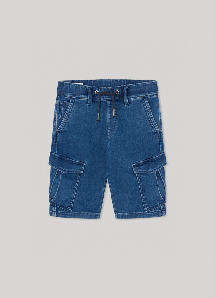 RELAXED FIT DENIM CARGO SHORTS