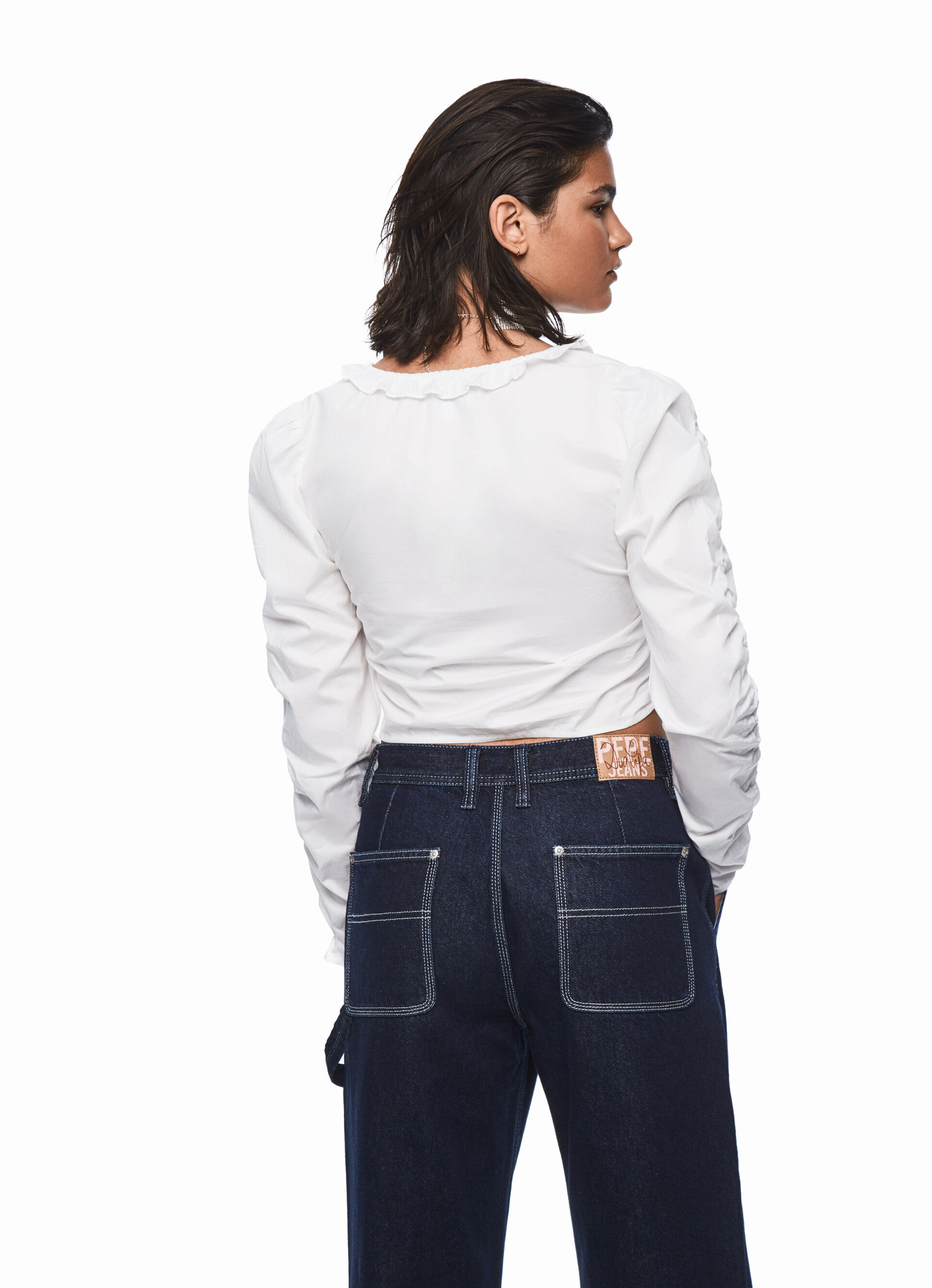 DUA LIPA X PEPE JEANS - Cropped V-neck White Shirt | PepeJeans