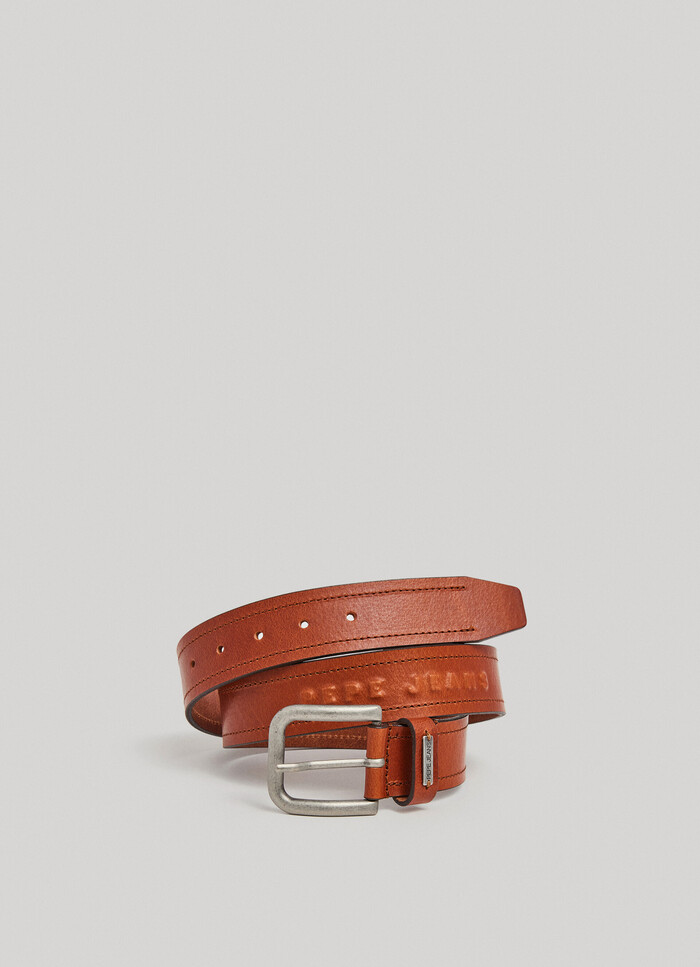LEATHER BELT WITH DOUBLE STITCHING
