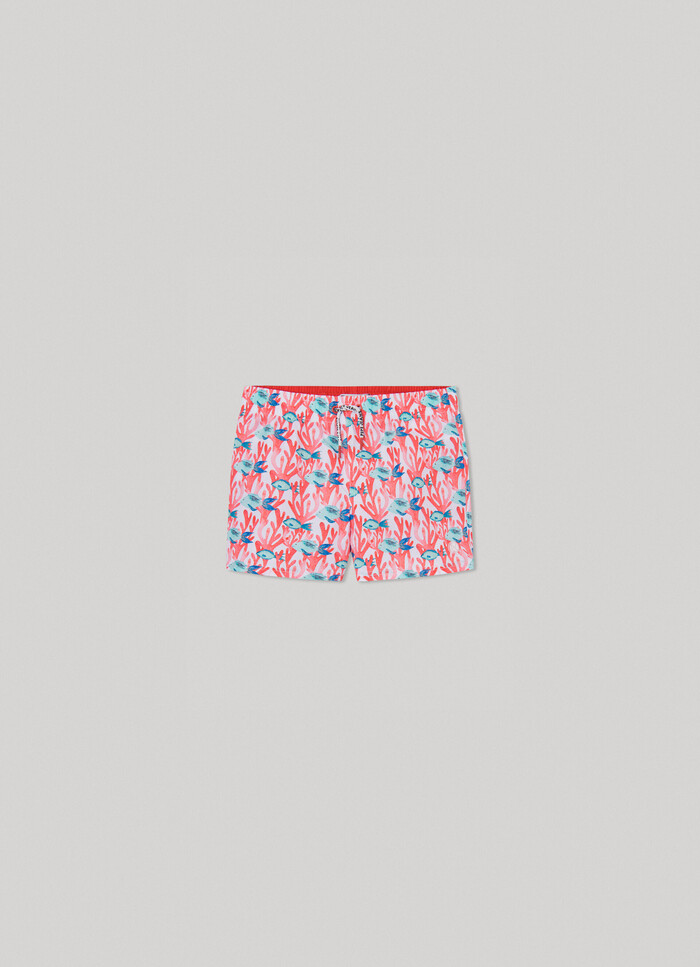 SWIM SHORTS WITH FISH AND CORAL PRINT