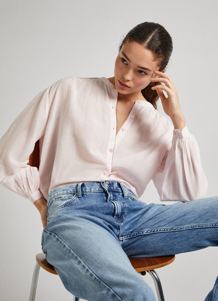 RELAXED FIT MAO NECK BLOUSE