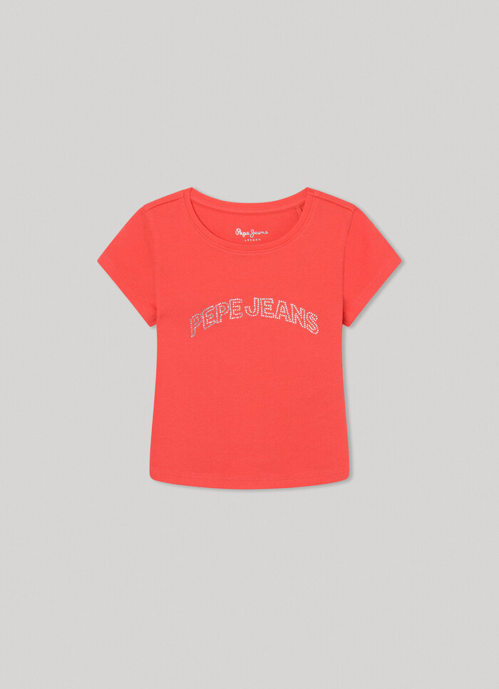 CROPPED-FIT T-SHIRT WITH STRASS LOGO