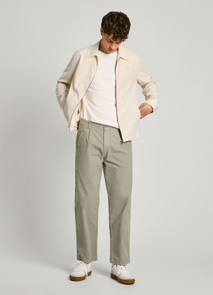 RELAXED FIT ELASTIC FABRIC TROUSERS