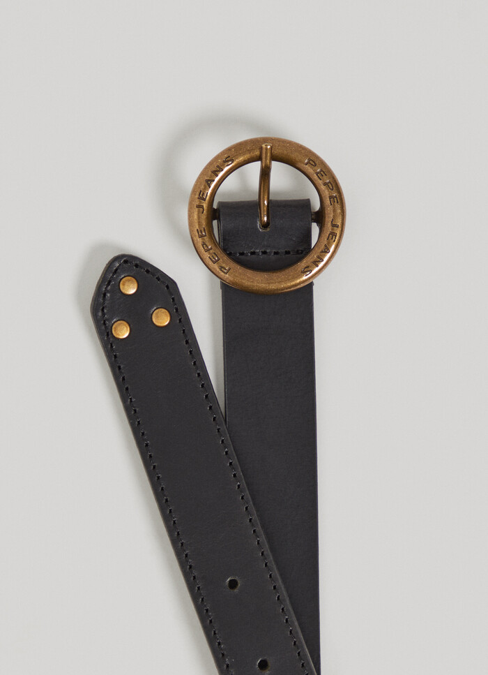 LEATHER BELT WITH ROUND BUCKLE