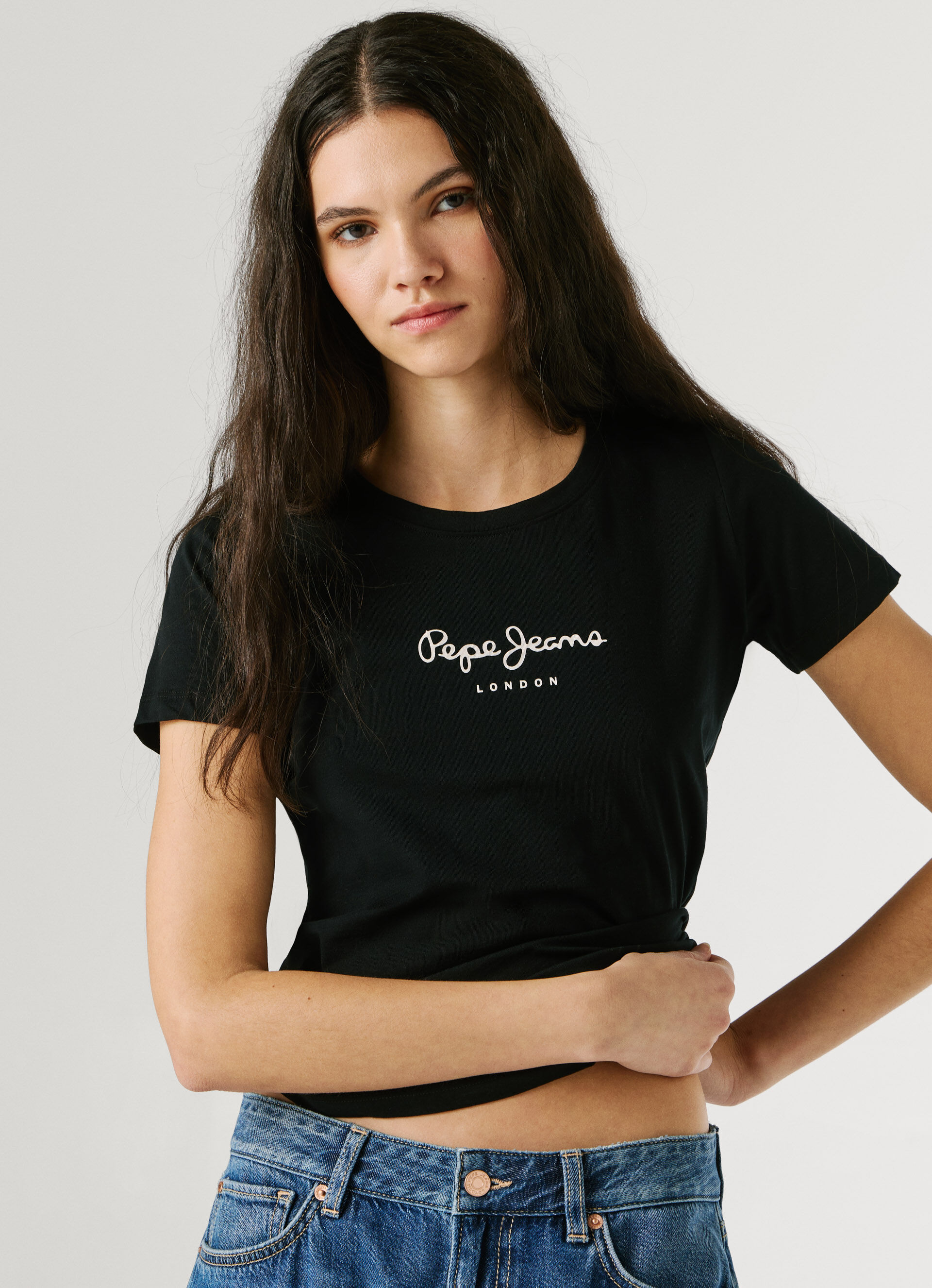 NEW VIRGINIA SS N BASIC T-SHIRT WITH LOGO | Pepe Jeans