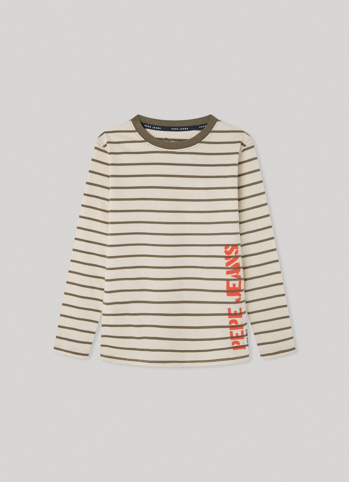T-SHIRT WITH STRIPED LOGO PRINT