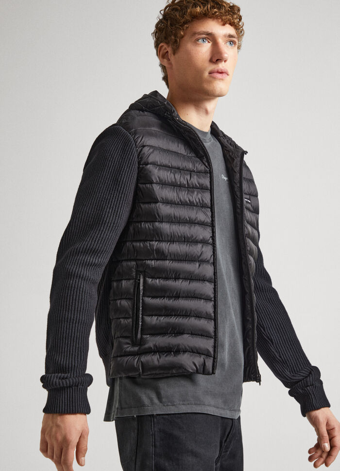 QUILTED KNIT JACKET WITH HOOD