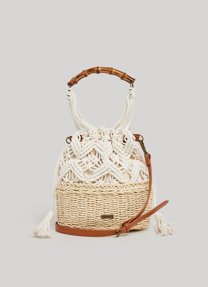 COTTON AND WICKER TOTE BAG