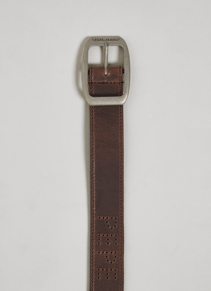 LEATHER BELT WITH PERFORATED LOGO