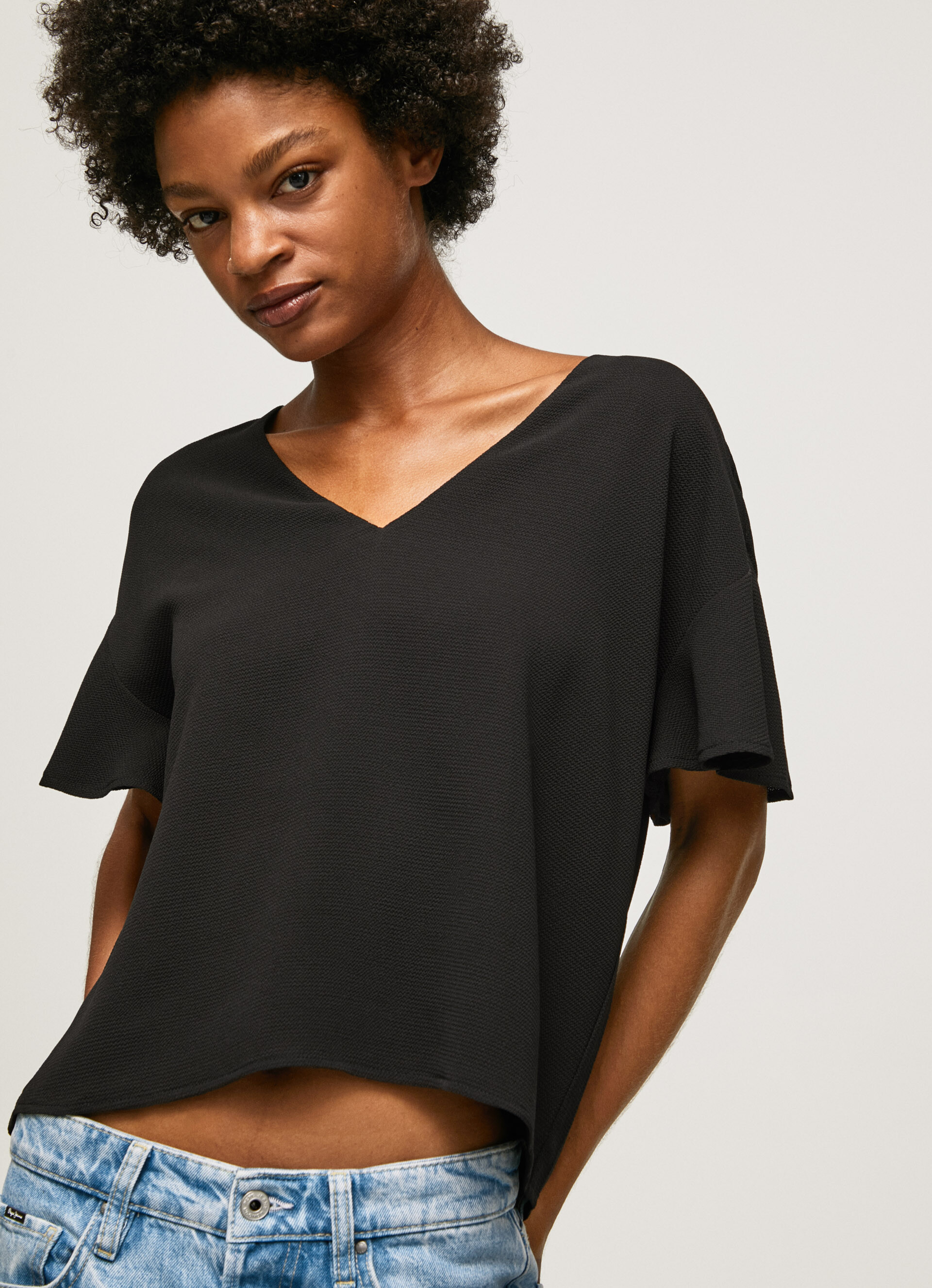 Crepe Top With Frills On Sleeves | Pepe
