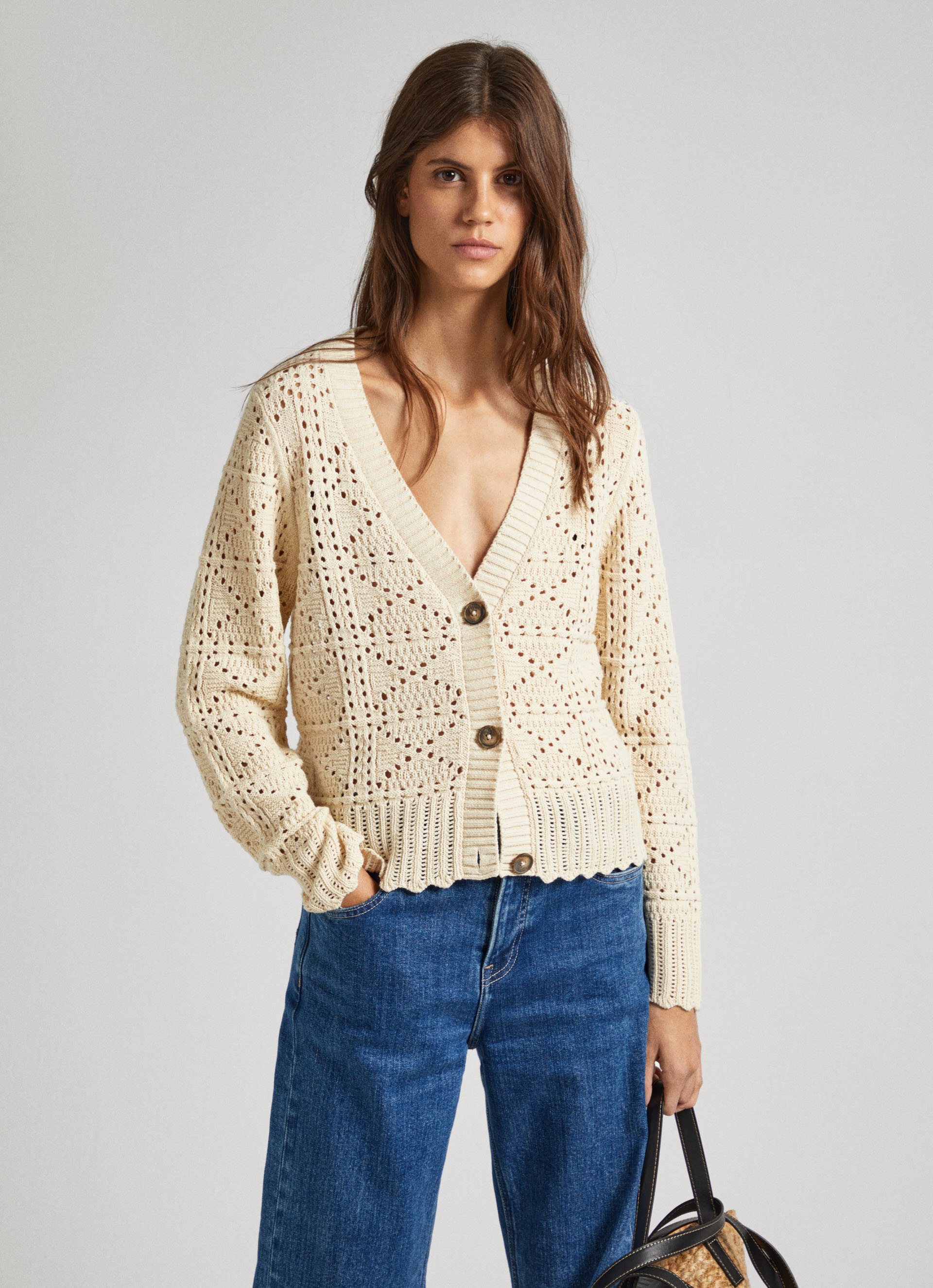 KNIT CARDIGAN WITH OPENWORK DETAIL