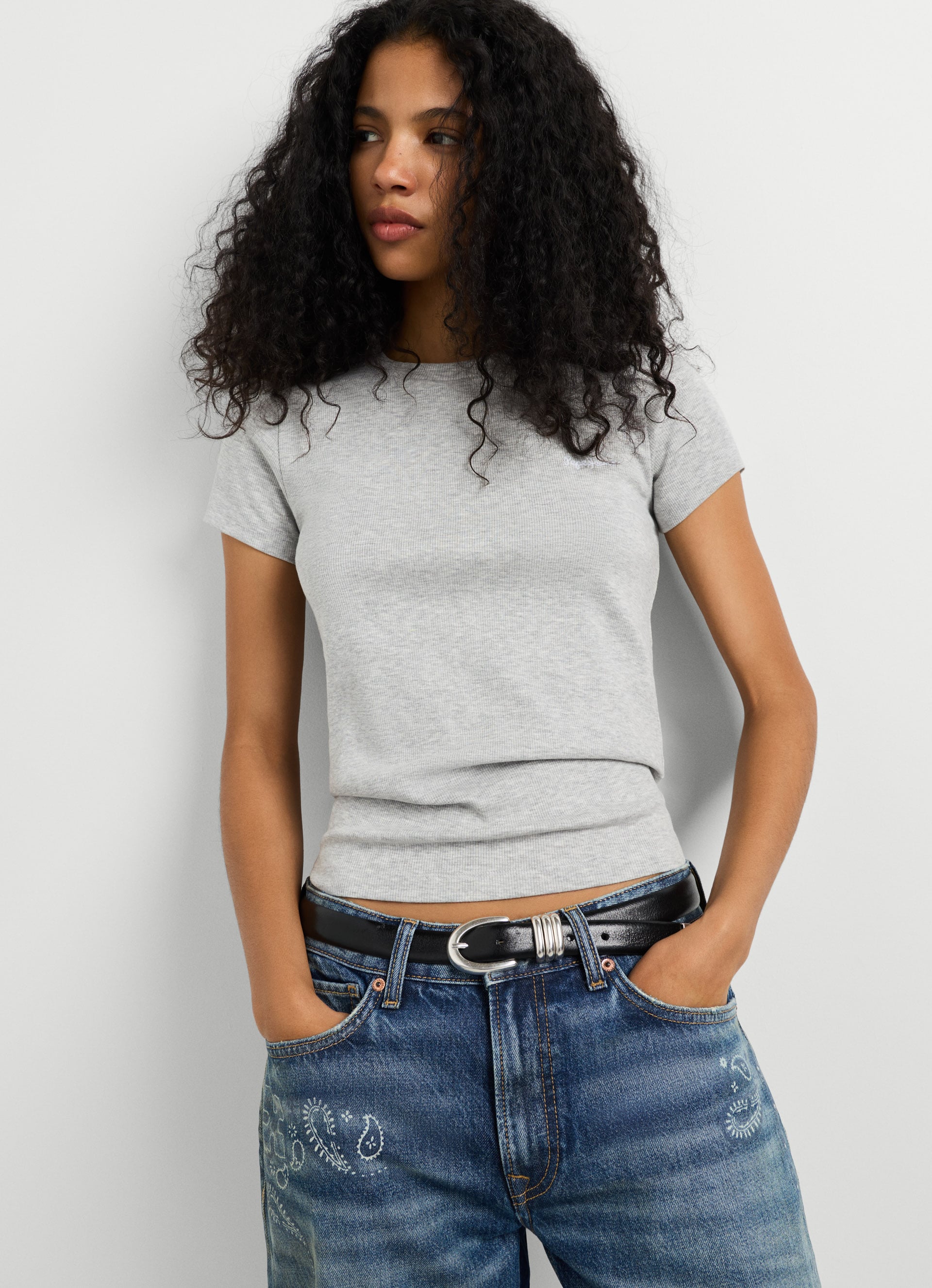 Pepe Jeans London Femme T-Shirt Côtelé À Logo Brodé