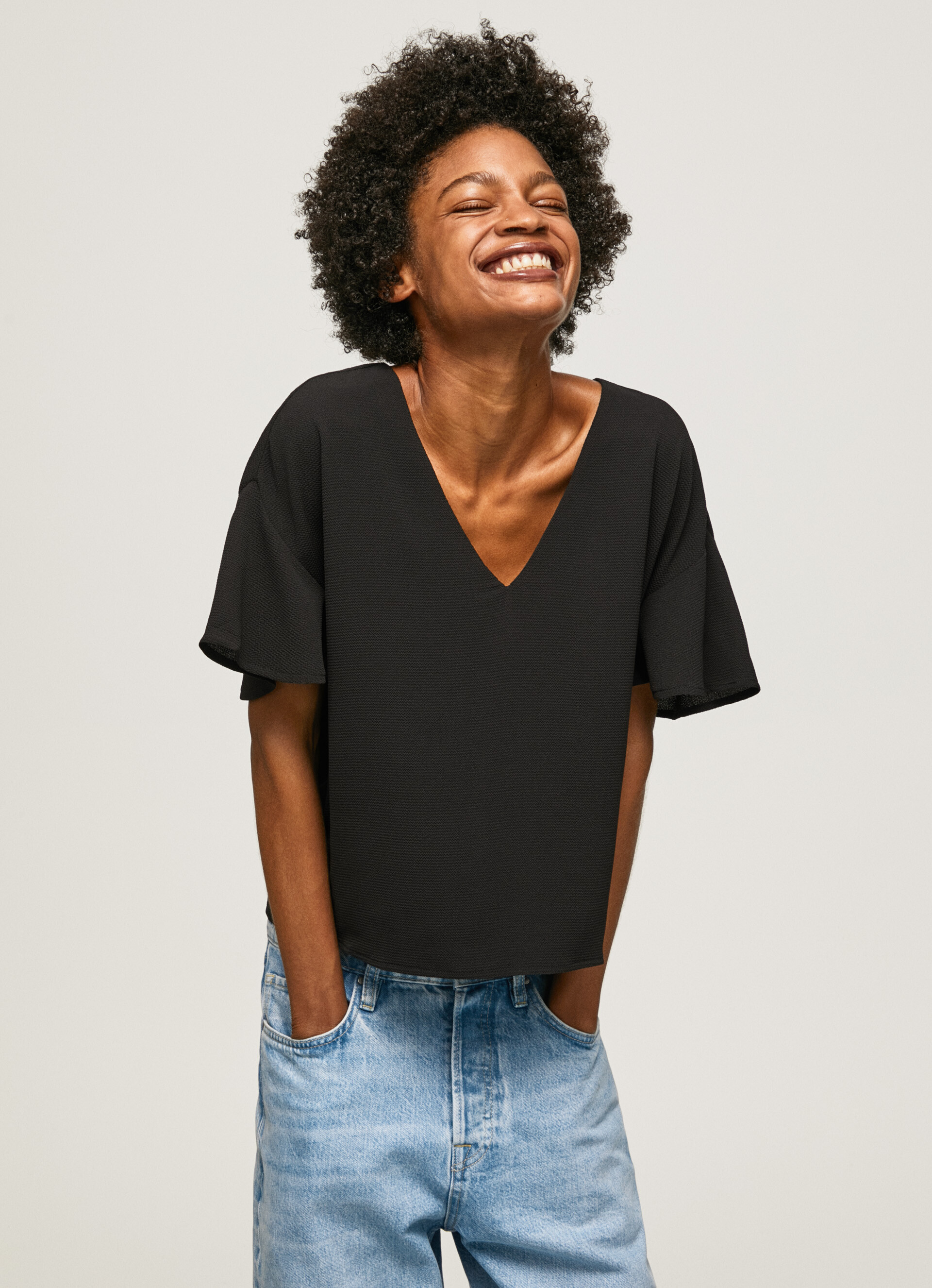 Crepe Top With Frills On Sleeves | Pepe